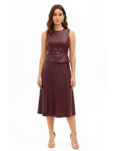 Vestido midi em imitação de pele com acabamento aos quadrados entrançados e cinto a condizer Rinascimento