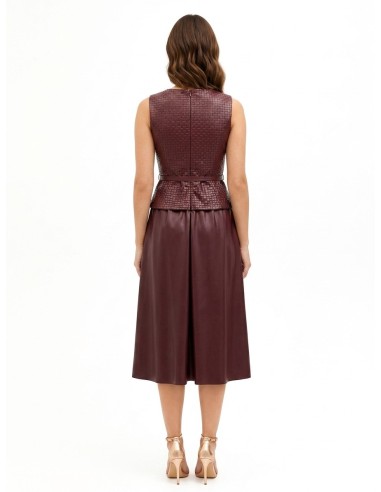 Vestido midi em imitação de pele com padrão entrançado aos quadrados e cinto a condizer Rinascimento