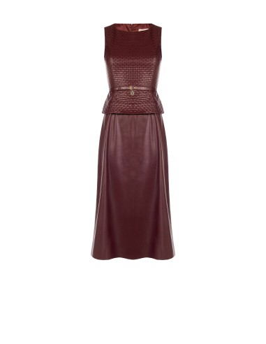 Vestido midi em imitação de pele com padrão entrançado aos quadrados e cinto a condizer Rinascimento