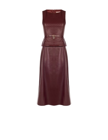 Vestido midi em imitação de pele com padrão entrançado aos quadrados e cinto a condizer Rinascimento