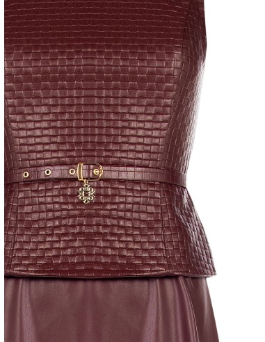 Vestido midi em imitação de pele com padrão entrançado aos quadrados e cinto a condizer Rinascimento