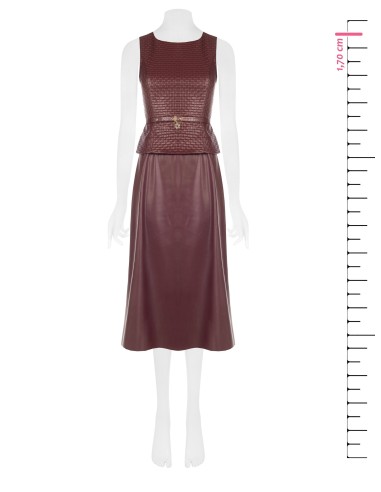 Vestido midi em imitação de pele com padrão entrançado aos quadrados e cinto a condizer Rinascimento