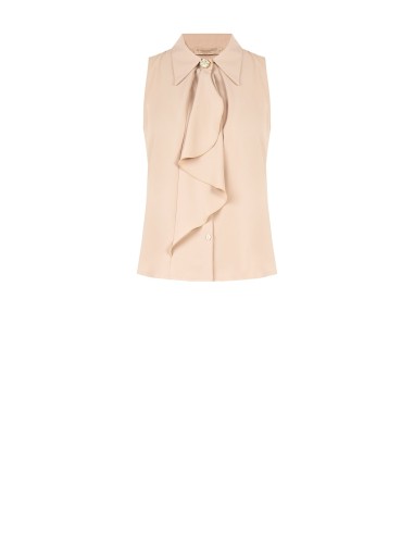 Camisa trapezoidal em georgette com maxi folho e botão joia Rinascimento