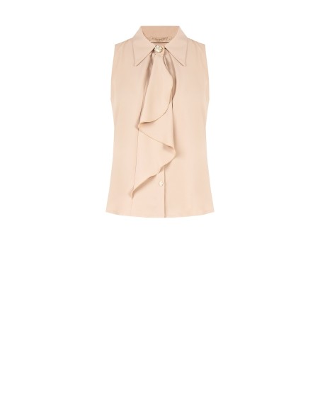 Camisa trapezoidal em georgette com maxi folho e botão joia Rinascimento