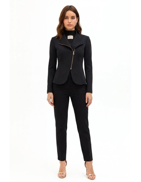 Casaco blazer cintado em crepe scuba com fecho assimétrico Rinascimento