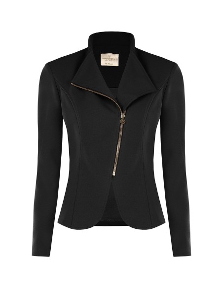 Blazer cintado em scuba crepe com fecho de correr assimétrico Rinascimento