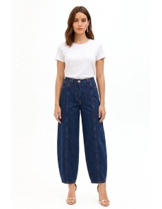 Jeans balloon com costuras frontais Rinascimento