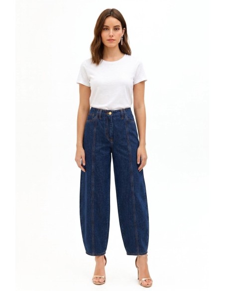 Jeans balloon com costuras frontais Rinascimento
