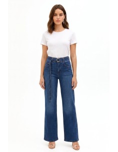 Jeans wide leg elásticos com cinto a condizer Rinascimento