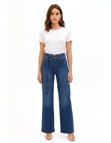 Jeans wide leg elásticos com cinto a condizer Rinascimento