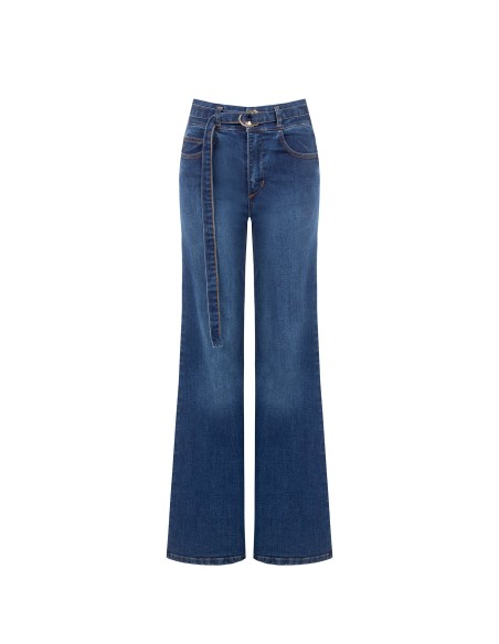 Jeans Wide Leg elásticos com cinto a condizer Rinascimento