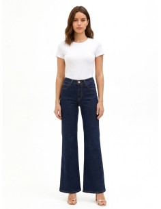 Jeans Wide Leg Elásticos Lavagem Zero Rinascimento