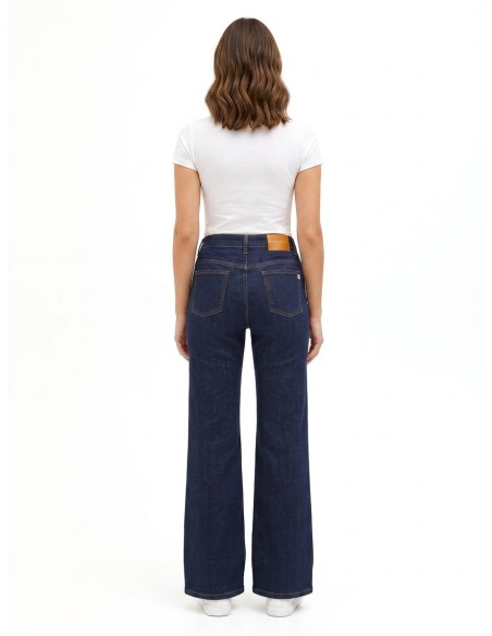 Jeans Wide Leg Elásticos Lavagem Zero Rinascimento