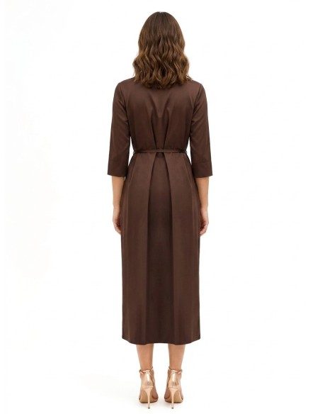 Vestido comprido chemise em mistura de algodão com folhos e cinto comprido e fino a condizer Rinascimento