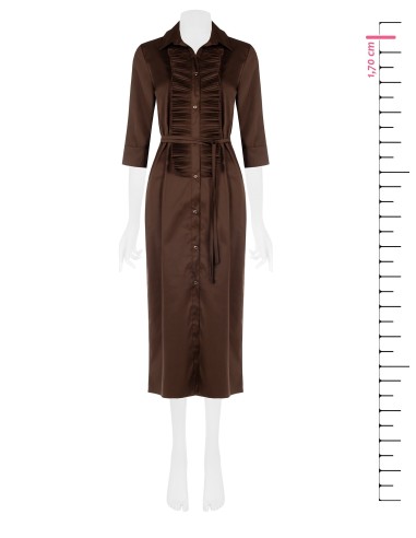 Vestido chemisier comprido em mistura de algodão com folhos e cinto comprido e fino a condizer Rinascimento