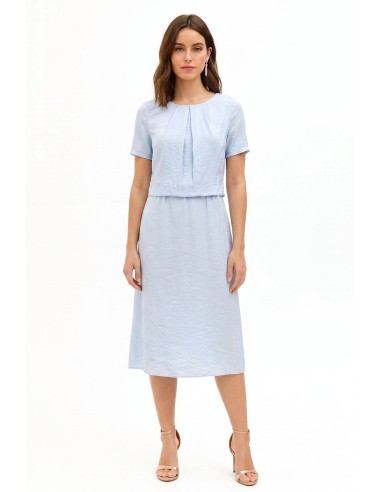 Vestido midi com efeito de duas peças, em mistura de viscose ligeiramente amarrotada, Rinascimento