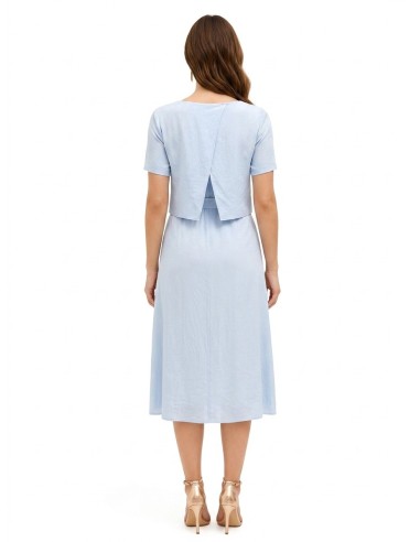 Vestido midi com efeito de 2 peças em mistura de viscose ligeiramente amarrotada Rinascimento