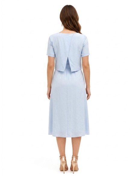 Vestido midi com efeito de 2 peças em mistura de viscose ligeiramente amarrotada Rinascimento