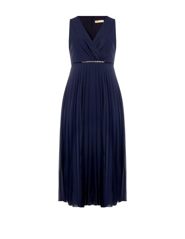 Vestido Comprido Curvy em Georgette Plissado com Cristais na Cintura e Decote Cruzado Rinascimento Curvy
