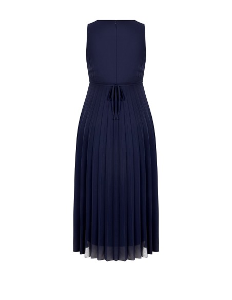 Vestido comprido Curvy em georgette plissado com cristais na cintura e decote cruzado Rinascimento Curvy