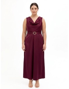 Vestido comprido curvy em cetim com cinto e fivela incorporados Rinascimento Curvy