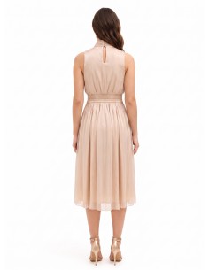 Vestido midi em cetim laminado com laço e elástico na cintura Rinascimento 2