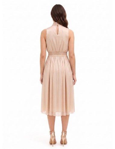Vestido midi em cetim laminado com laço e elástico na cintura Rinascimento