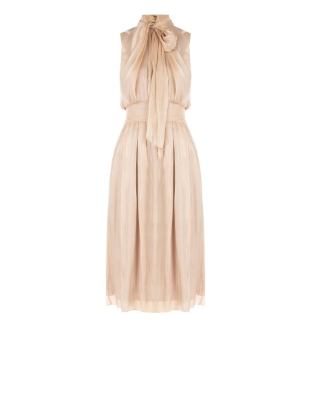 Vestido midi em cetim laminado com laço e elástico na cintura Rinascimento
