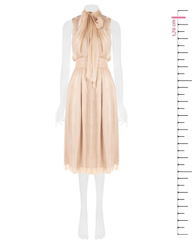 Vestido midi em cetim laminado com laço e elástico na cintura Rinascimento