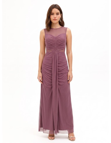 Vestido comprido em rede elástica com detalhes semitransparentes Rinascimento