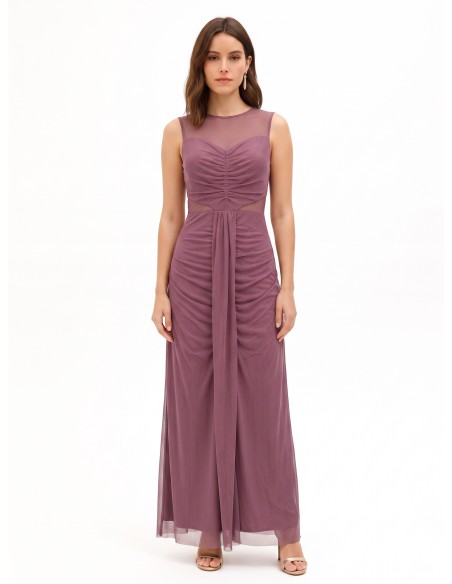 Vestido comprido em rede elástica com detalhes semitransparentes Rinascimento