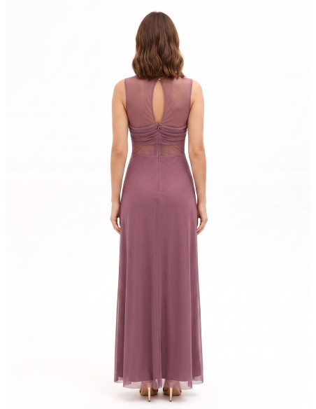 Vestido comprido em tecido de malha elástico com detalhes semitransparentes Rinascimento