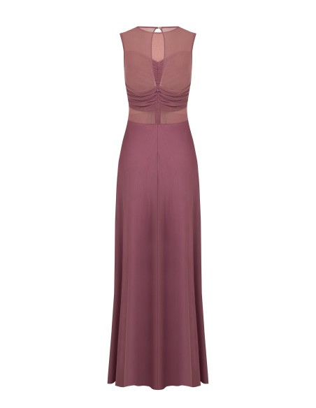 Vestido comprido em malha elástica com detalhes semitransparentes Rinascimento