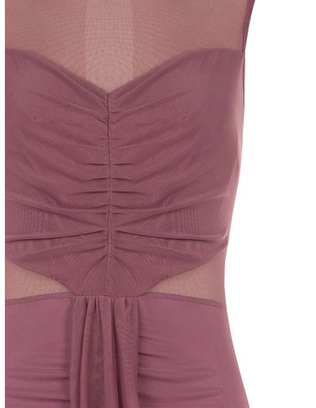 Vestido comprido em malha elástica com detalhes semitransparentes Rinascimento