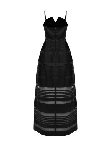 Vestido comprido balão em tule às riscas transparentes e top em cetim Rinascimento