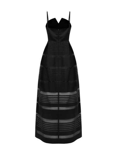 Vestido comprido balão em tule às riscas transparentes e top em cetim Rinascimento
