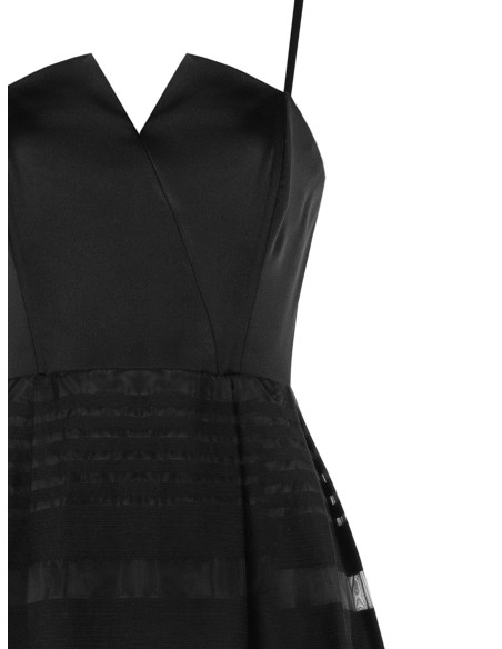 Vestido comprido balão em tule com riscas transparentes e top em cetim Rinascimento