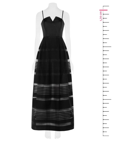Vestido Comprido Balão em Tule às Riscas Transparentes com Top de Cetim Rinascimento