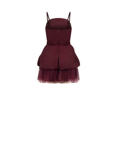 Vestido curto balão com folhos em cetim e parte inferior em tule Rinascimento