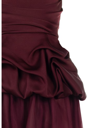 Vestido curto balão com folhos em cetim e fundo em tule Rinascimento