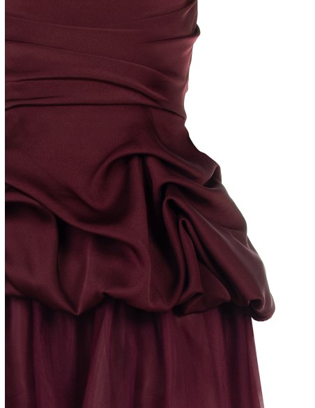 Vestido curto balão com folhos em cetim e fundo em tule Rinascimento