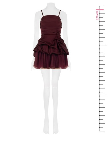 Vestido curto balão com folhos em cetim e parte inferior em tule Rinascimento