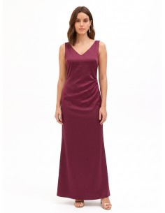 Vestido comprido em cetim estruturado, decotado e franzido nas costas Rinascimento