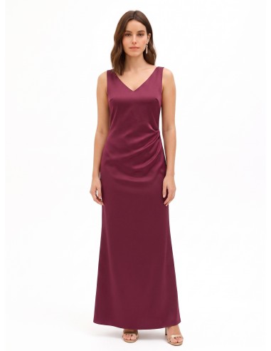 Vestido comprido em cetim estruturado, decotado e franzido nas costas Rinascimento