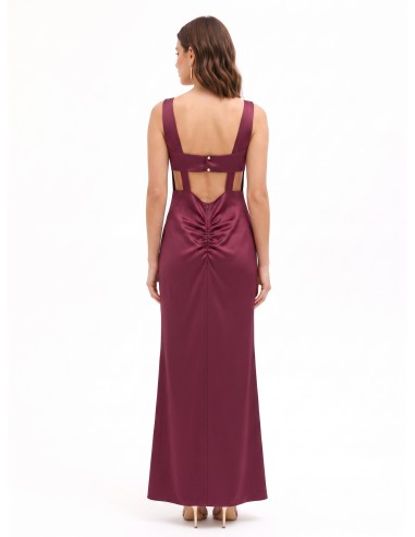 Vestido comprido em cetim estruturado, decotado e franzido atrás, Rinascimento