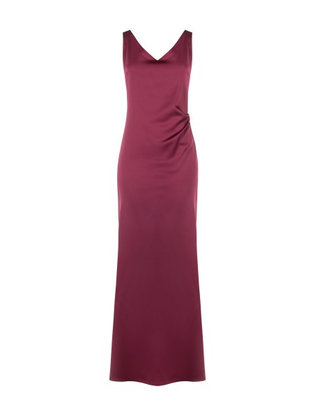 Vestido comprido em cetim estruturado, decotado e franzido atrás, Rinascimento
