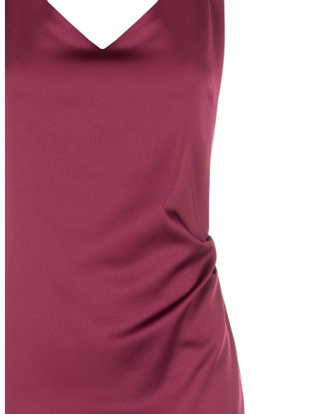 Vestido comprido em cetim estruturado, decotado e franzido atrás, Rinascimento