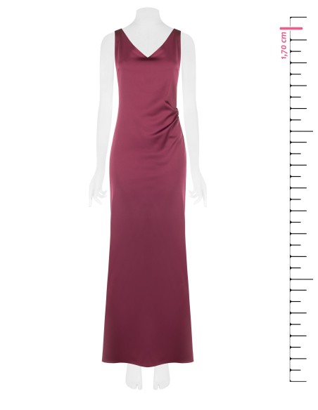 Vestido comprido em cetim estruturado, decotado e franzido atrás, Rinascimento