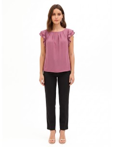 Blusa fluida em cetim mate com mangas com folhos Rinascimento