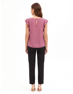 Blusa fluida em cetim mate com mangas com folhos Rinascimento 2
